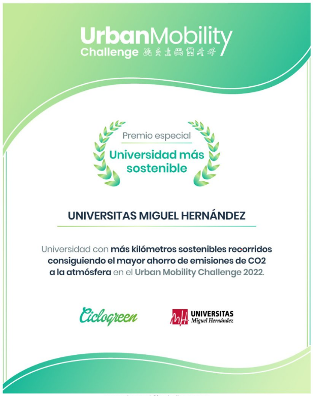 La UMH la "Universidad más sostenible" en el Urban Mobility Challenge 2022